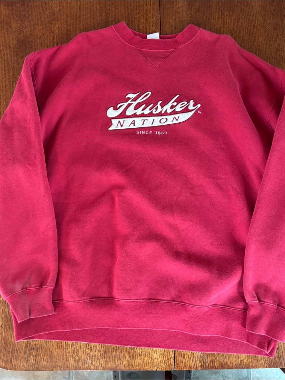 Husker Adidas Red Crewneck Sweatshirt with White Script